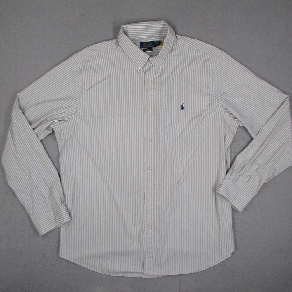 Polo Ralph Lauren Performance Shirt Mens XXL Grey White Striped Classic Fit Logo